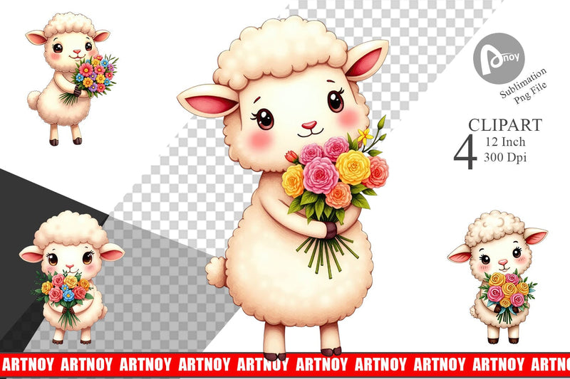 Sheep Spring Bouquet Clipart Sublimation artnoy 