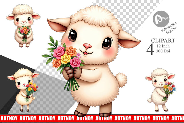 Sheep Spring Bouquet Clipart Sublimation artnoy 