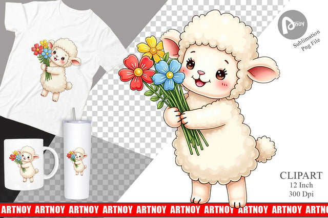 Sheep Spring Bouquet Clipart Sublimation artnoy 