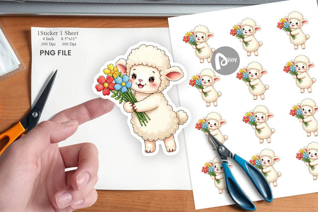 Sheep Spring Bouquet Sticker Sublimation artnoy 
