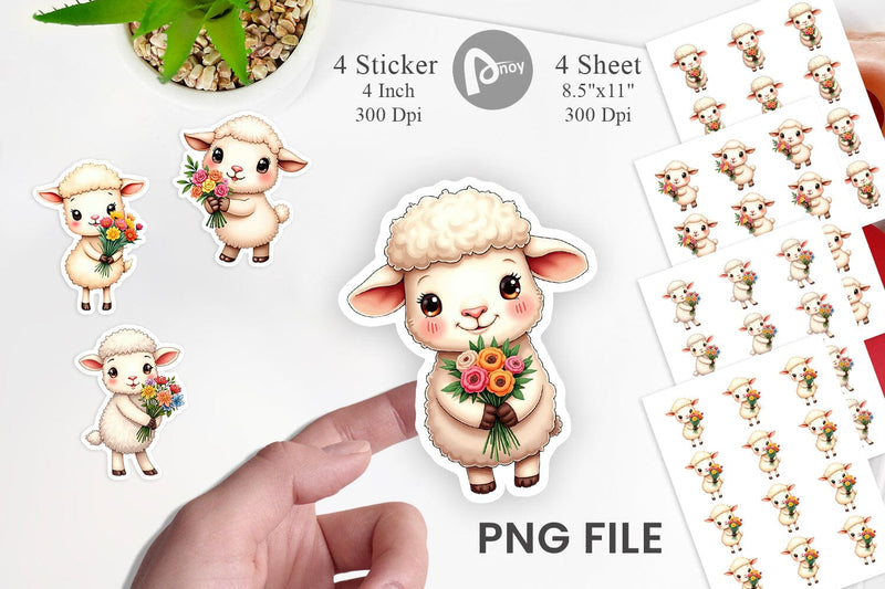Sheep Spring Bouquet Sticker Sublimation artnoy 