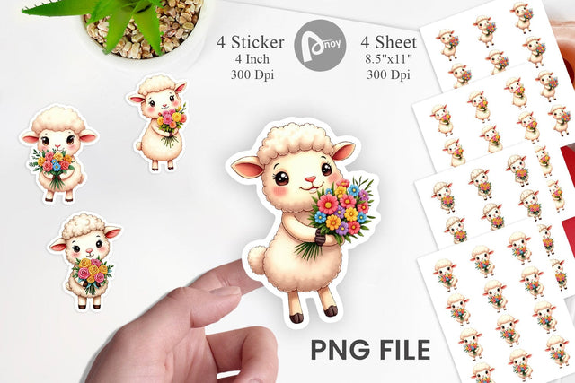 Sheep Spring Bouquet Sticker Sublimation artnoy 