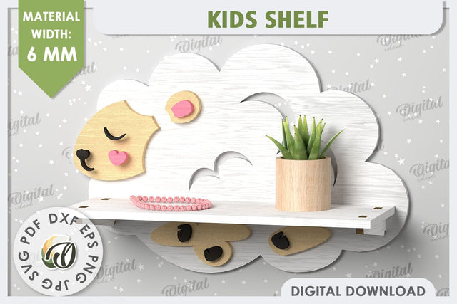 Sheep Wall Shelf Laser Cut Design. Shelf for Kids Room SVG SVG Evgenyia Guschina 