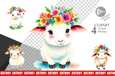 Sheep with Floral Crowns Clipart Sublimation artnoy 