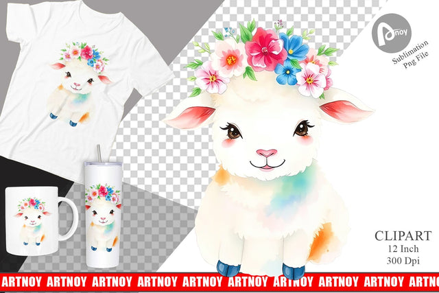 Sheep with Floral Crowns Clipart Sublimation artnoy 