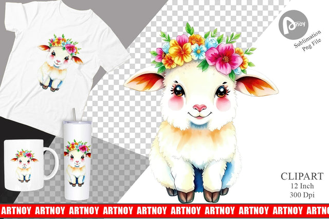 Sheep with Floral Crowns Clipart Sublimation artnoy 
