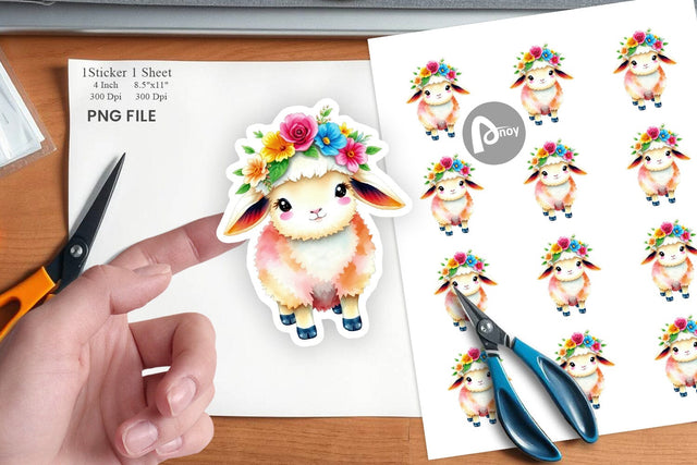 Sheep with Floral Crowns Sticker Sublimation artnoy 
