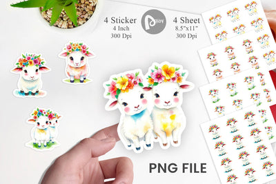 Sheep with Floral Crowns Sticker Sublimation artnoy 