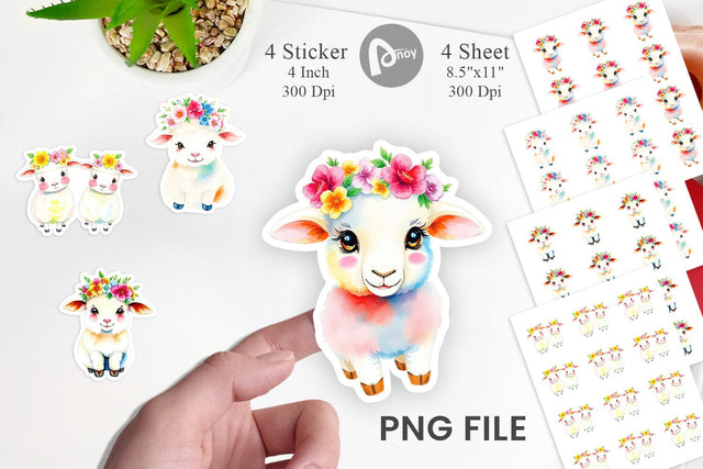 Sheep with Floral Crowns Sticker Sublimation artnoy 