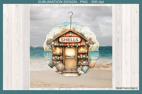 Shell Wind Spinner PNG, Sublimation Wind Spinner Design, Coastal Beach Decor, Summer Patio Hanging, Seashell Art Digital Download Sublimation Keepsake Treasures Designs LLC. 