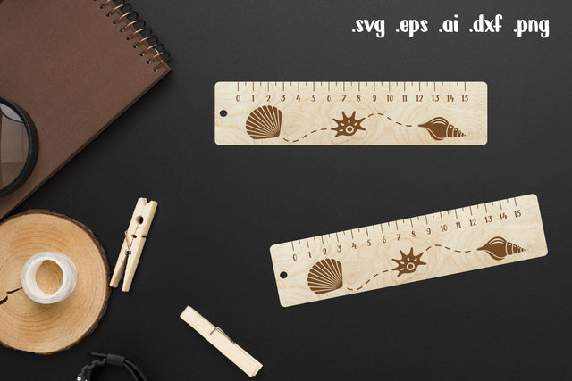 Shell Wooden Ruler Laser Engraving, Back to School Gift SVG zafrans studio 