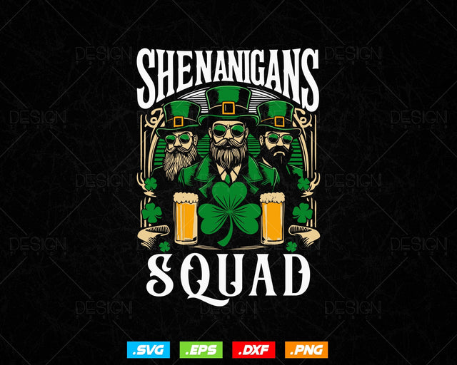 Shenanigans Squad Vintage St Patricks Day Svg Png Files, Irish Fun Group Clover Drink and Four Leaf Clipart, Instant Digital Download SVG DesignDestine 