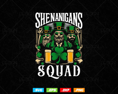 Shenanigans Squad Vintage St Patricks Day Svg Png Files, Irish Fun Group Clover Drink and Four Leaf Clipart, Instant Digital Download SVG DesignDestine 
