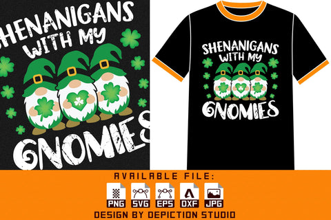Shenanigans With My Gnomies T-Shirt, Saint Patrick's Gnome Shirt, St.Patrick's Day Shirt Print Template Sketch DESIGN Depiction Studio 