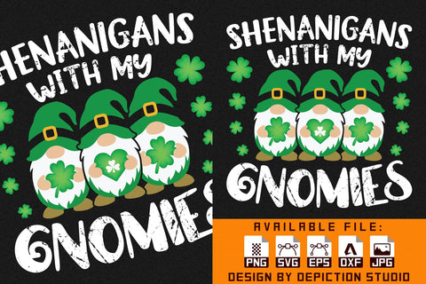 Shenanigans With My Gnomies T-Shirt, Saint Patrick's Gnome Shirt, St.Patrick's Day Shirt Print Template Sketch DESIGN Depiction Studio 