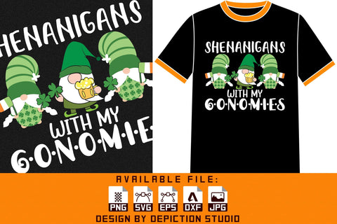 Shenanigans With My Gnomies T-Shirt, St.Patrick's Day Gnome Shirt, Saint Patrick's Day Gnome Shirt Print Template Sketch DESIGN Depiction Studio 