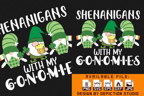Shenanigans With My Gnomies T-Shirt, St.Patrick's Day Gnome Shirt, Saint Patrick's Day Gnome Shirt Print Template Sketch DESIGN Depiction Studio 
