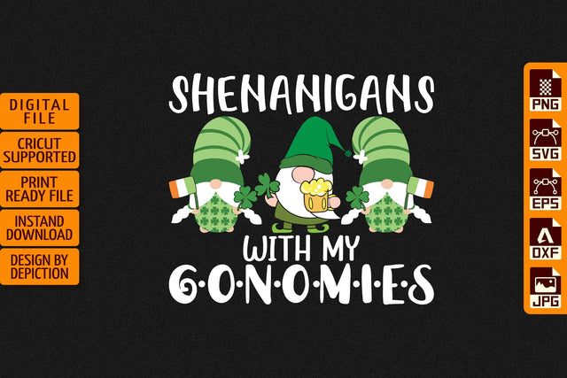 Shenanigans With My Gnomies T-Shirt, St.Patrick's Day Gnome Shirt, Saint Patrick's Day Gnome Shirt Print Template Sketch DESIGN Depiction Studio 