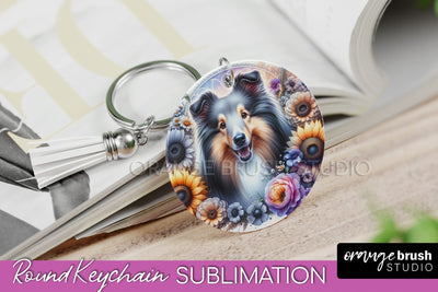 Shetland Sheepdog Keychain - Dog mom Floral Keychain Sublimation Design Sublimation OrangeBrushStudio 