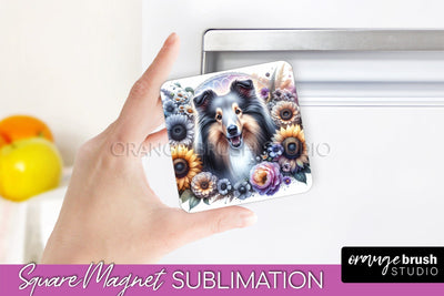 Shetland Sheepdog Magnet Sublimation - Dog Mom Floral Magnet PNG Design Sublimation OrangeBrushStudio 