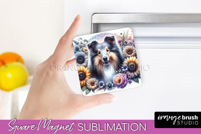 Shetland Sheepdog Magnet Sublimation - Dog Mom Floral Magnet PNG Design Sublimation OrangeBrushStudio 
