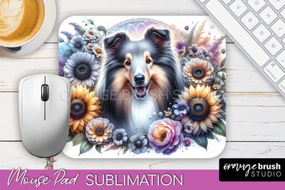 Shetland Sheepdog Mouse Pad Design - Dog Mom Floral Mousepad Sublimation Sublimation OrangeBrushStudio 