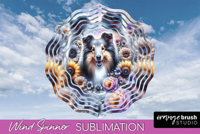 Shetland Sheepdog Wind Spinner, Dog Mom Floral Wind Spinner Sublimation Sublimation OrangeBrushStudio 