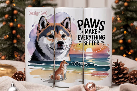 Shiba Inu Beach Sunset 20oz Tumbler Wrap Sublimation DesignSVG 