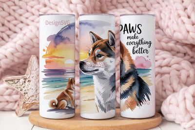 Shiba Inu Beach Sunset 20oz Tumbler Wrap Sublimation DesignSVG 