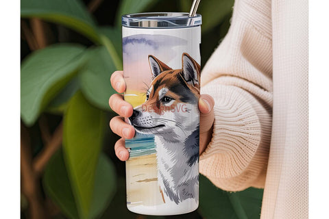 Shiba Inu Beach Sunset 20oz Tumbler Wrap Sublimation DesignSVG 