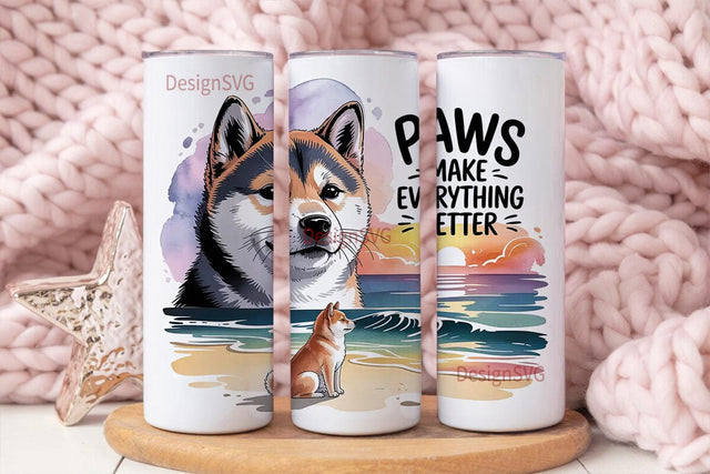 Shiba Inu Beach Sunset 20oz Tumbler Wrap Sublimation DesignSVG 