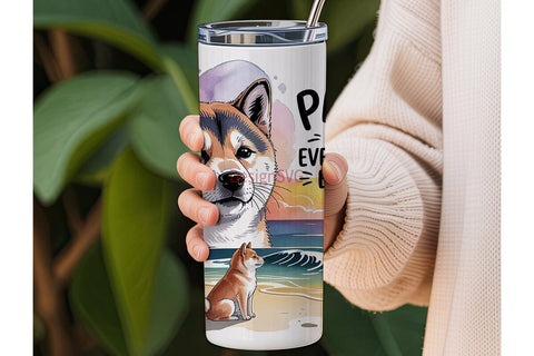 Shiba Inu Beach Sunset 20oz Tumbler Wrap Sublimation DesignSVG 
