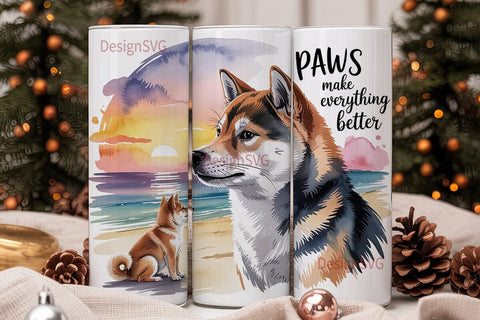 Shiba Inu Beach Sunset 20oz Tumbler Wrap Sublimation DesignSVG 