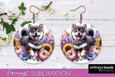 Shiba Inu Earrings - Dog Mom Floral Round Earring Sublimation Sublimation OrangeBrushStudio 