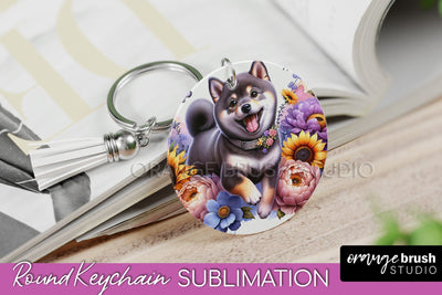 Shiba Inu Keychain - Dog mom Floral Keychain Sublimation Design Sublimation OrangeBrushStudio 