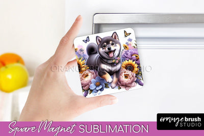 Shiba Inu Magnet Sublimation - Dog Mom Floral Magnet PNG Design Sublimation OrangeBrushStudio 