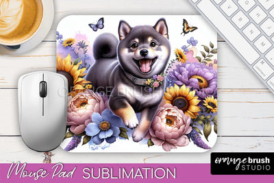 Shiba Inu Mouse Pad Design - Dog Mom Floral Mousepad Sublimation Sublimation OrangeBrushStudio 