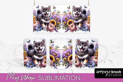 Shiba Inu Mug Wrap - Dog Mom Floral Coffee Mug PNG Sublimation Sublimation OrangeBrushStudio 