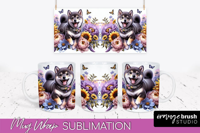 Shiba Inu Mug Wrap - Dog Mom Floral Coffee Mug PNG Sublimation Sublimation OrangeBrushStudio 