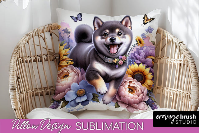 Shiba Inu Pillow Cover - Dog Mom Floral Pillow Sublimation Sublimation OrangeBrushStudio 