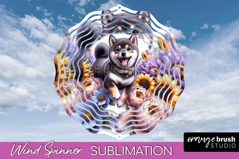 Shiba Inu Wind Spinner, Dog Mom Floral Wind Spinner Sublimation Sublimation OrangeBrushStudio 