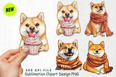 Shiba Inu with 'Love' Scarf Clipart Sublimation Regulrcrative 