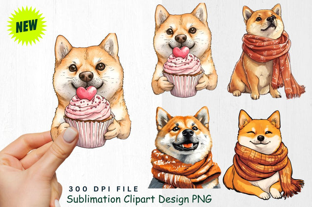 Shiba Inu with 'Love' Scarf Clipart Sublimation Regulrcrative 