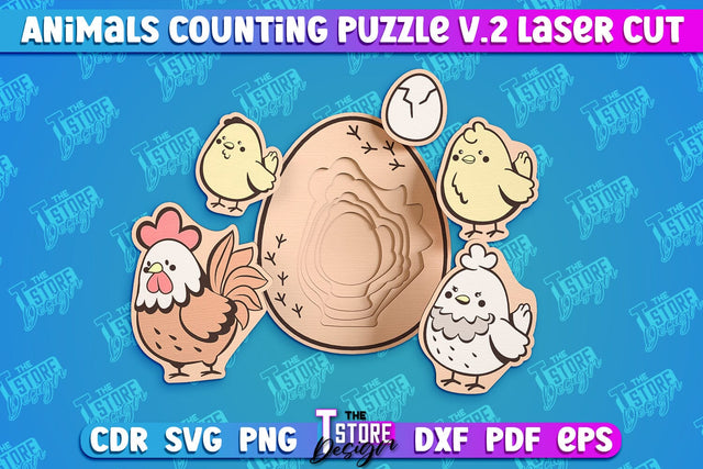 Сhicken Counting Puzzle Laser Cut | Baby Game Design | Animals Design v.2 SVG The T Store Design 