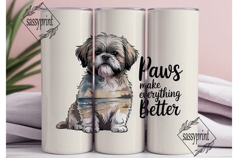Shih Tzu Beach 20oz Tumbler Wrap Sublimation sassyprint 