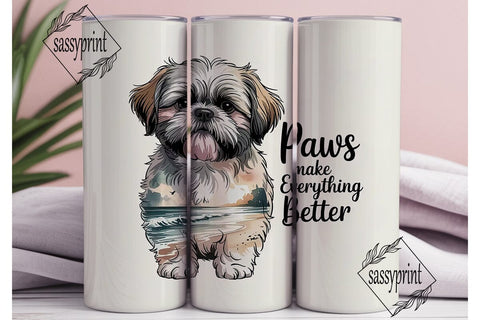 Shih Tzu Beach 20oz Tumbler Wrap Sublimation sassyprint 