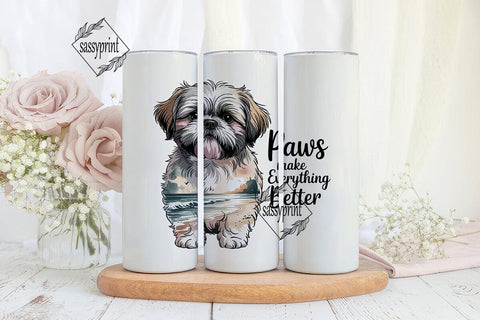 Shih Tzu Beach 20oz Tumbler Wrap Sublimation sassyprint 
