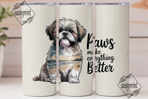 Shih Tzu Beach 20oz Tumbler Wrap Sublimation sassyprint 