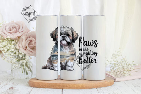 Shih Tzu Beach 20oz Tumbler Wrap Sublimation sassyprint 