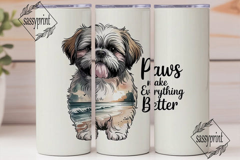 Shih Tzu Beach 20oz Tumbler Wrap Sublimation sassyprint 